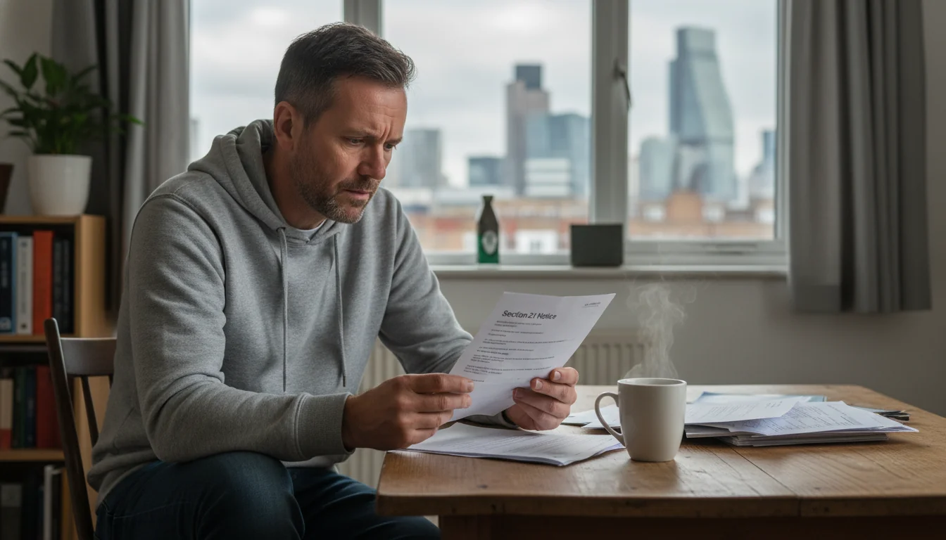 Tenant reading eviction notice alone