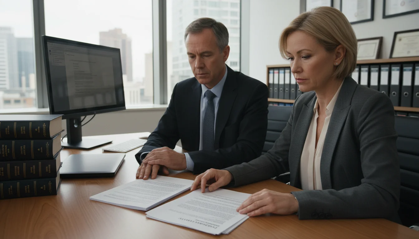 Business professionals reviewing facility agreement