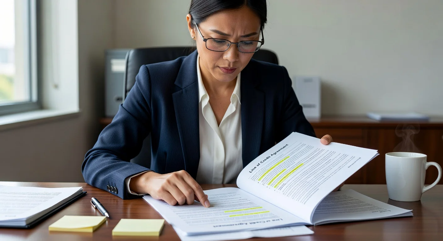 Person reviewing financial contract closely