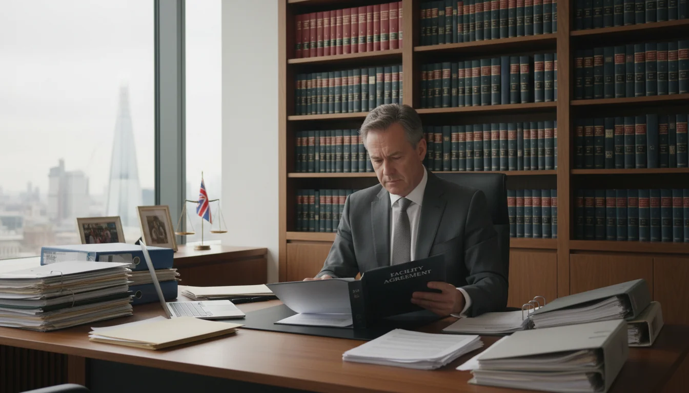 Professional lawyer reviewing facility agreement