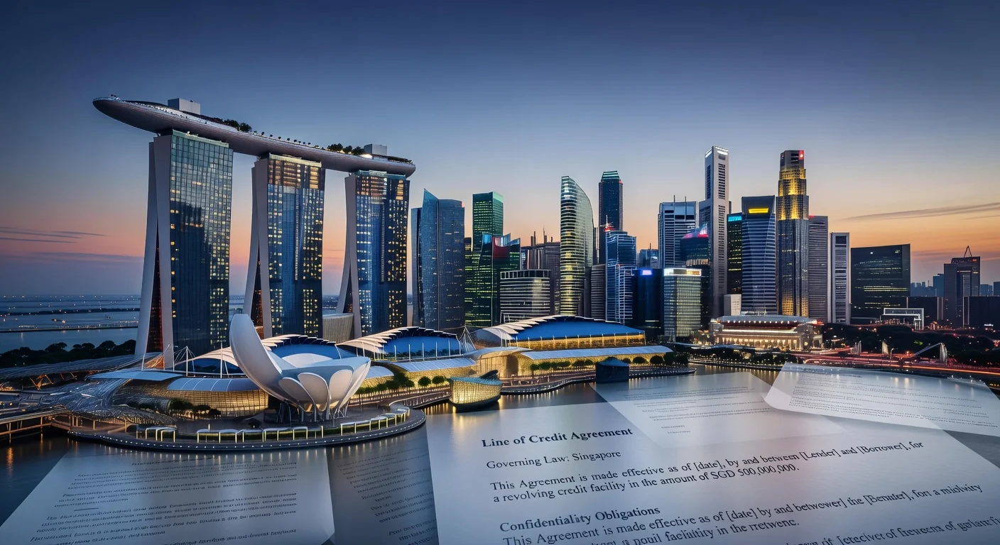Singapore skyline with financial documents overlay