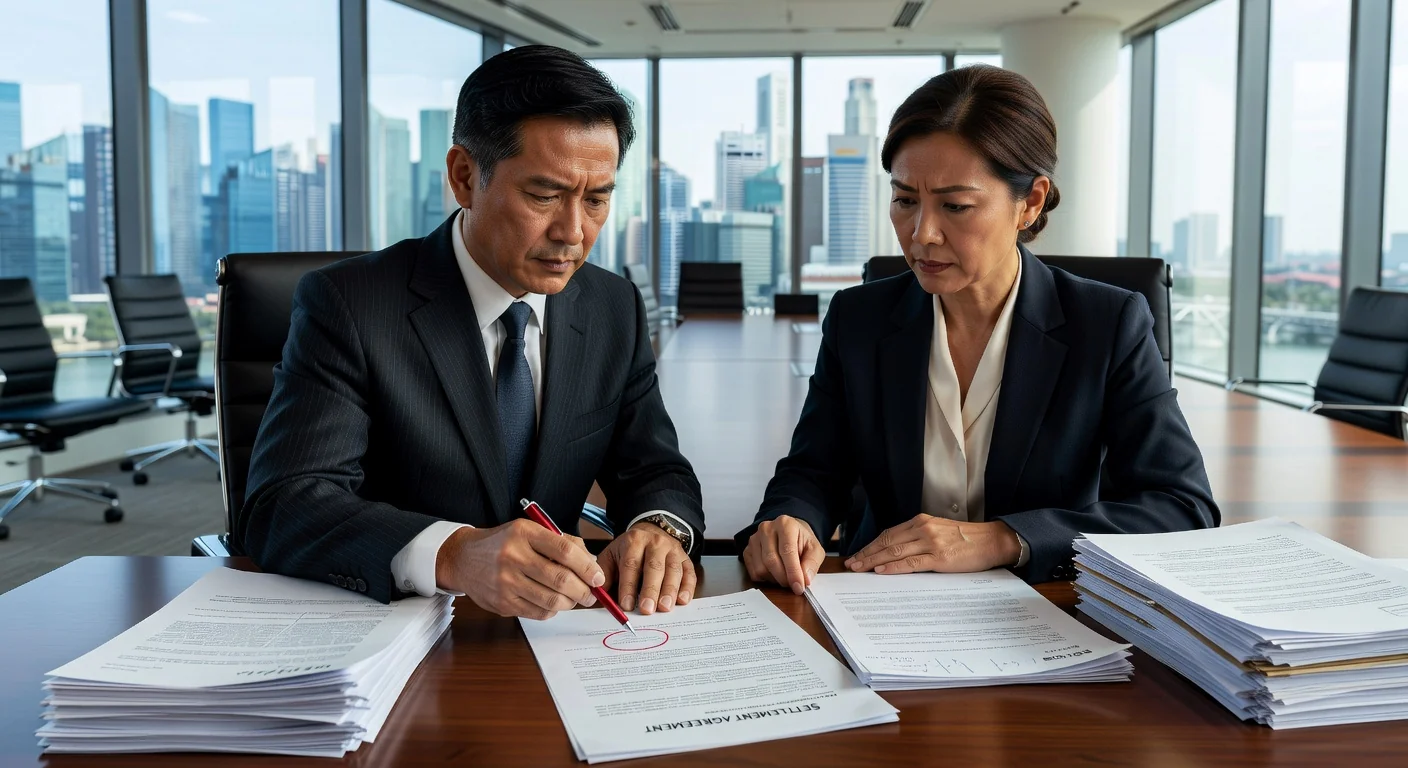 Business professionals reviewing contract errors