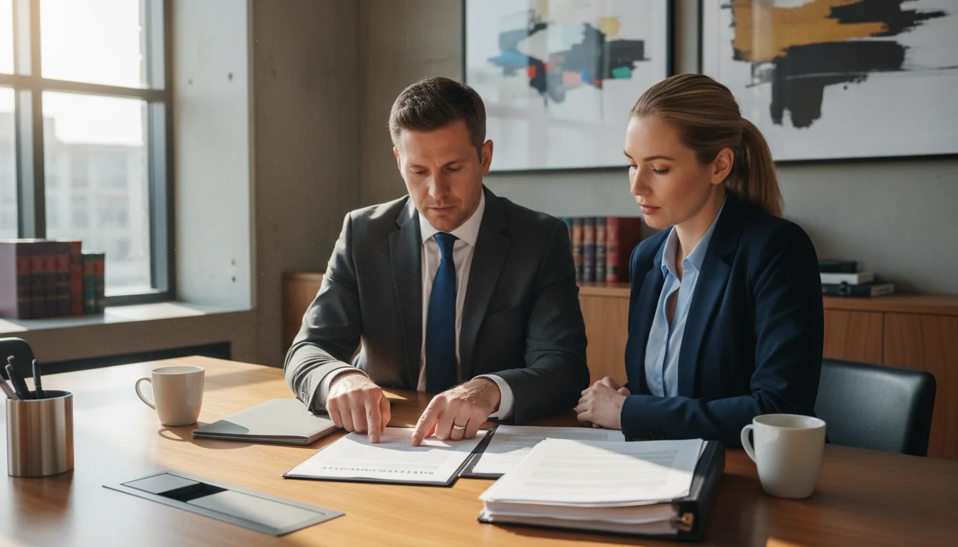 Legal professionals discussing settlement agreement