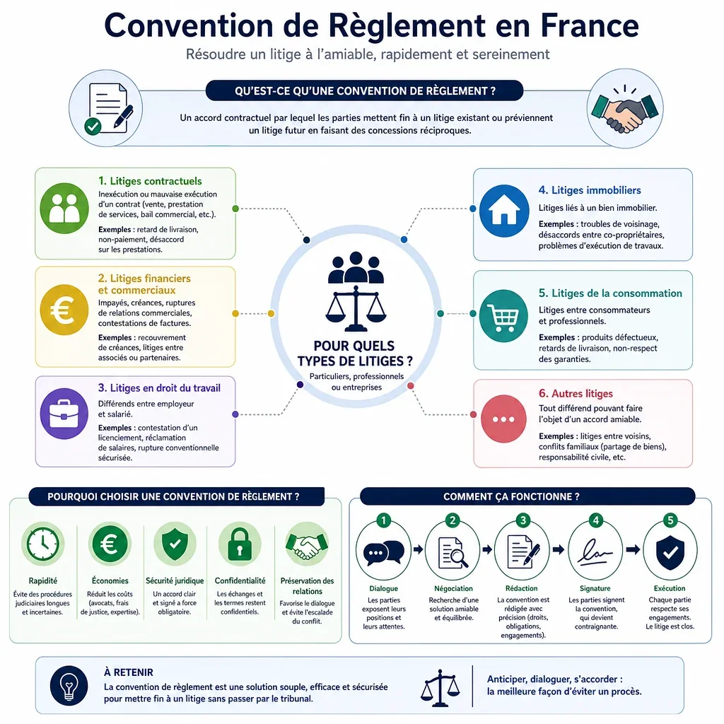 Types de litiges adaptés à une convention de règlement