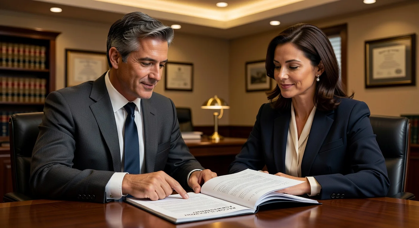 Lawyers discussing settlement terms