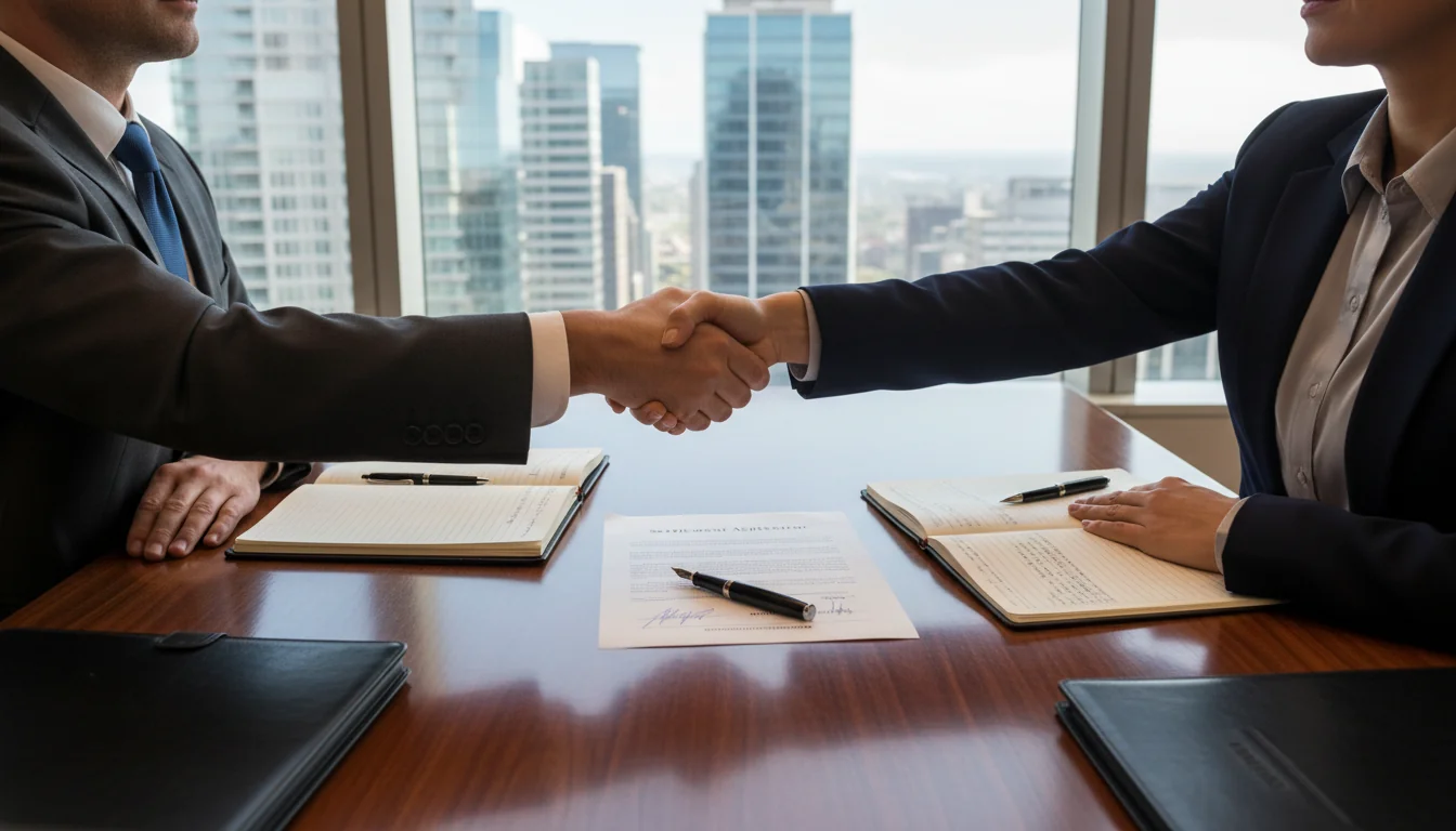 Signing binding legal settlement