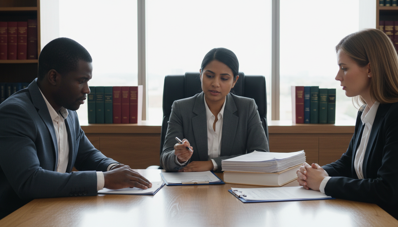 Discussing terms in meeting room