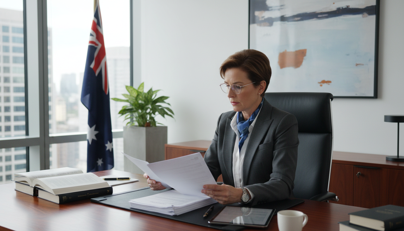 Australian lawyer reviewing settlement agreement