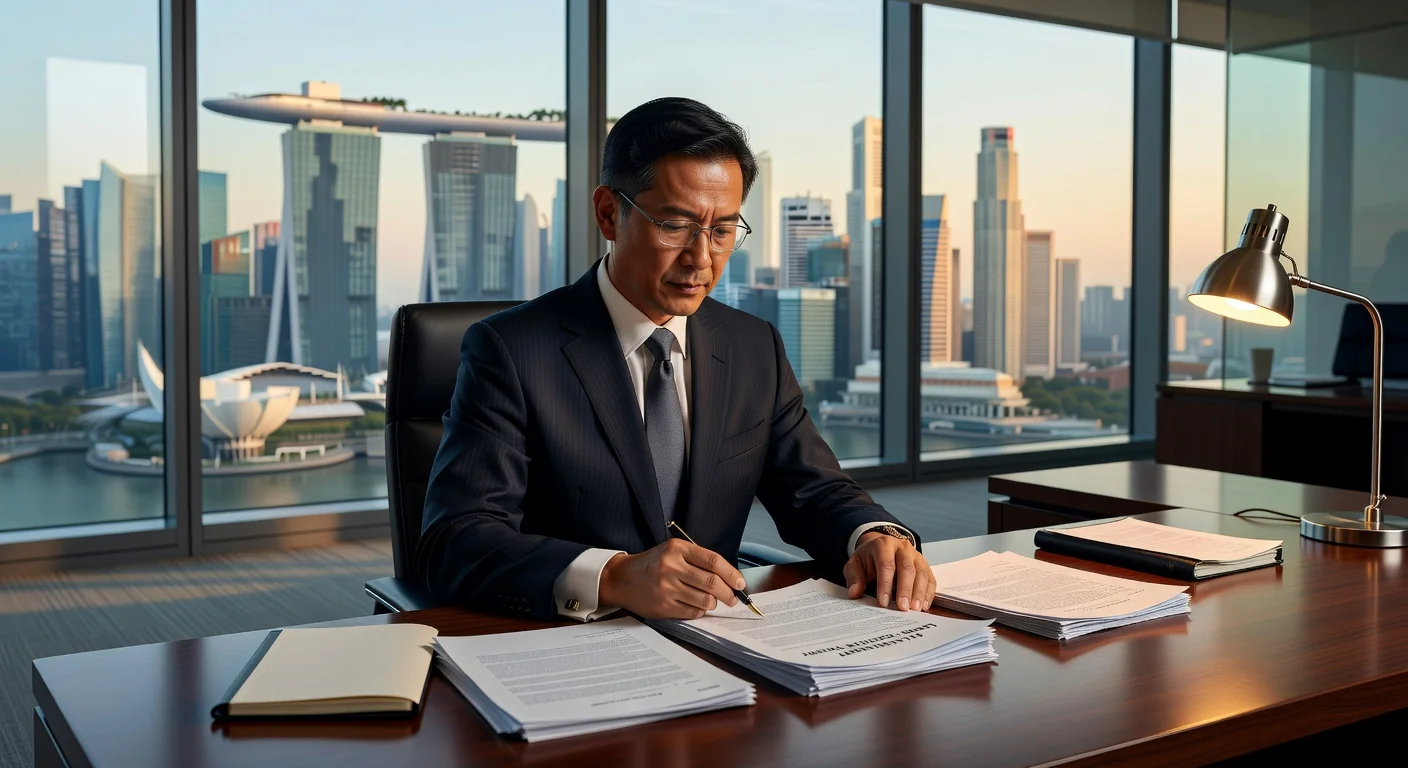 Professional lawyer reviewing settlement documents