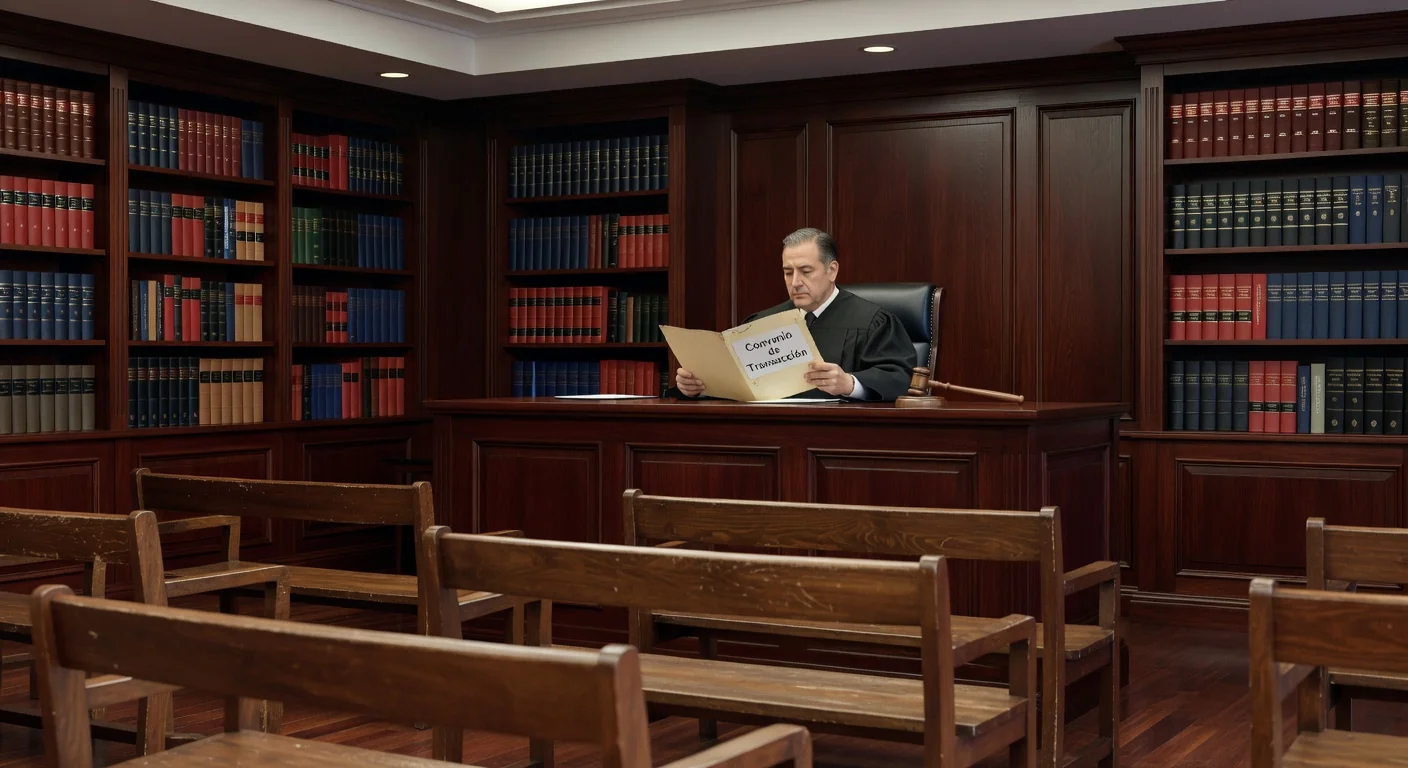 Courtroom with Mexican legal transaction files