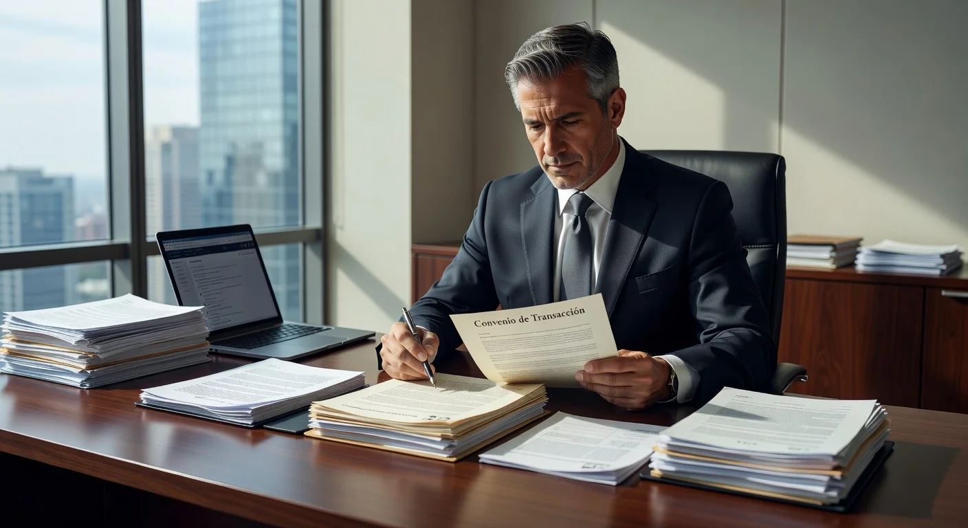 Mexican lawyer reviewing legal contract