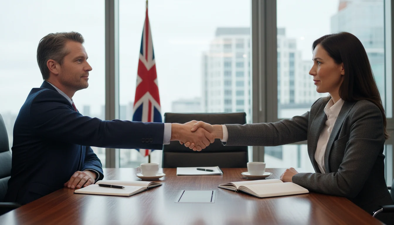 Two professionals shaking hands in agreement