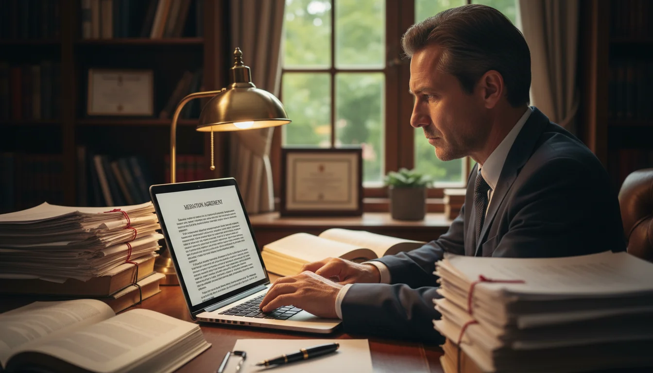Person drafting mediation agreement document