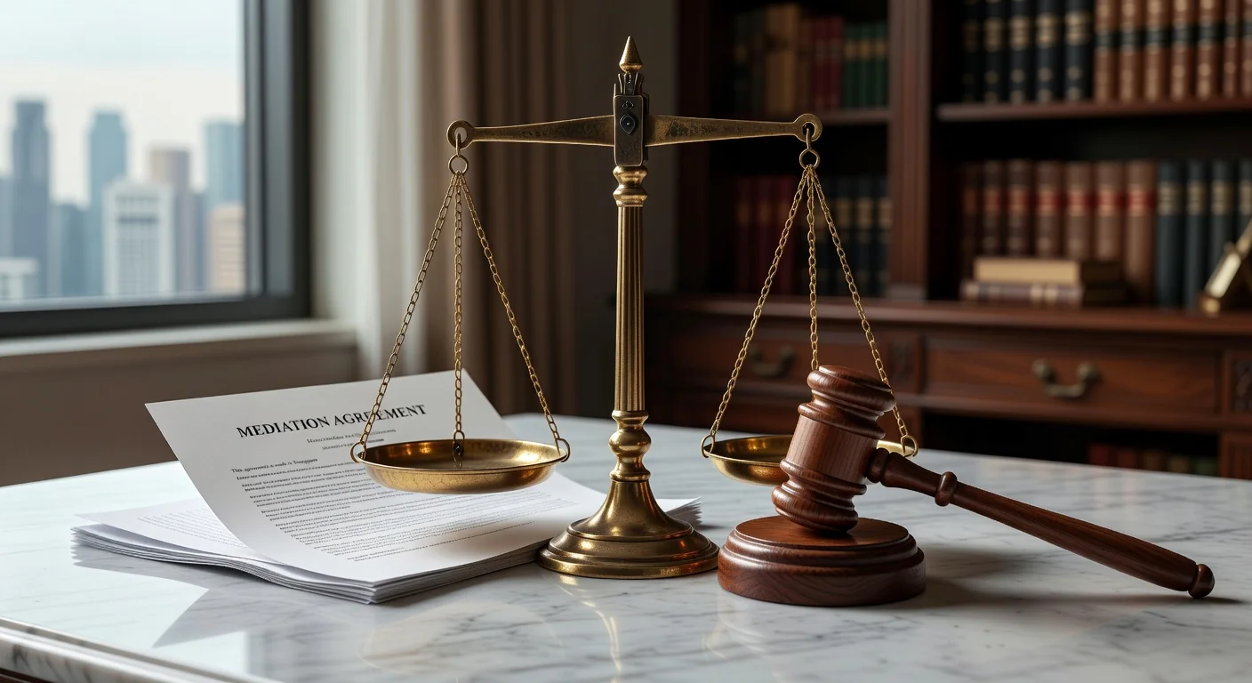 Balanced scales symbolizing fair mediation settlement