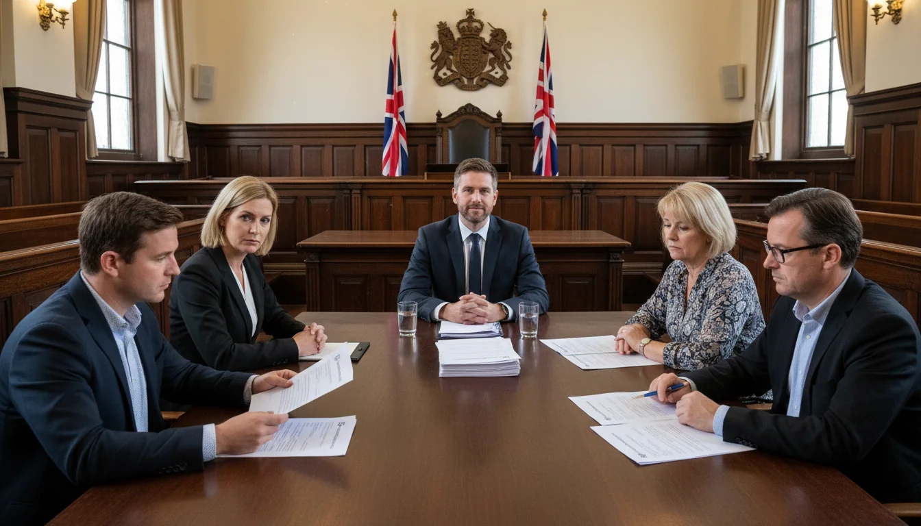 UK courtroom mediation scene