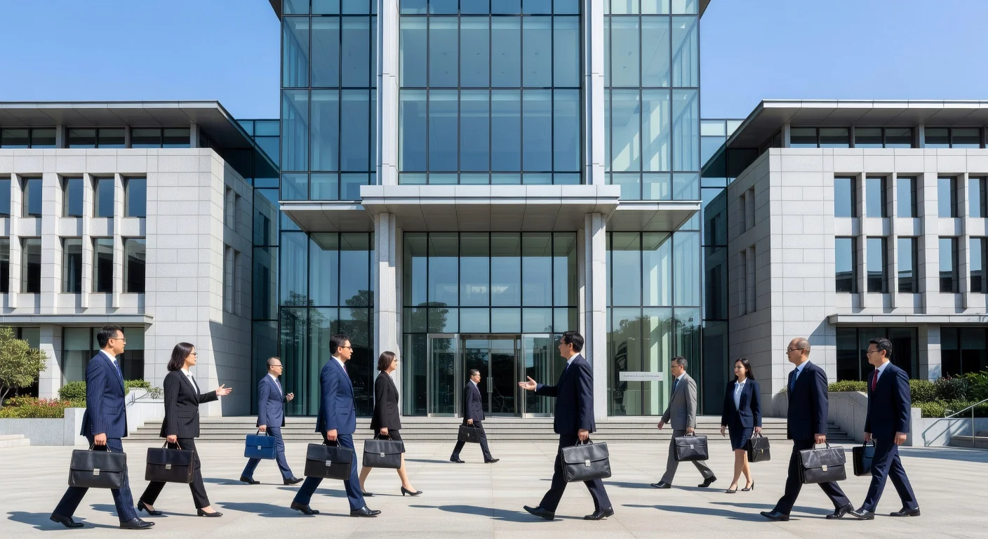 Singapore courthouse with legal symbols