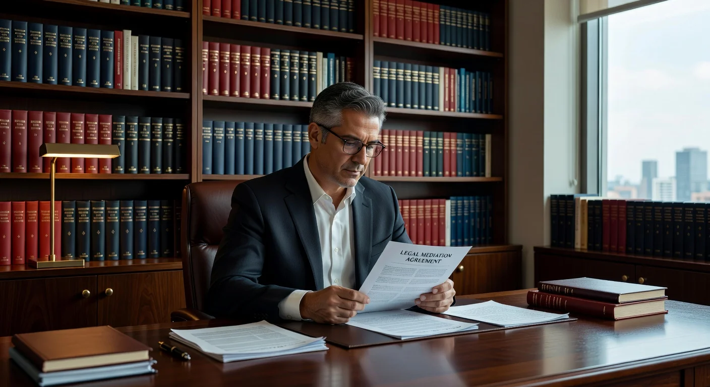 Mexican lawyer reviewing mediation agreement