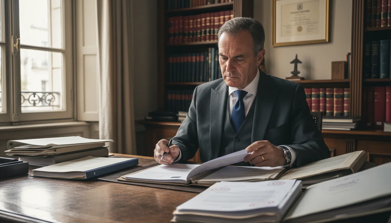 French lawyer reviewing mediation documents