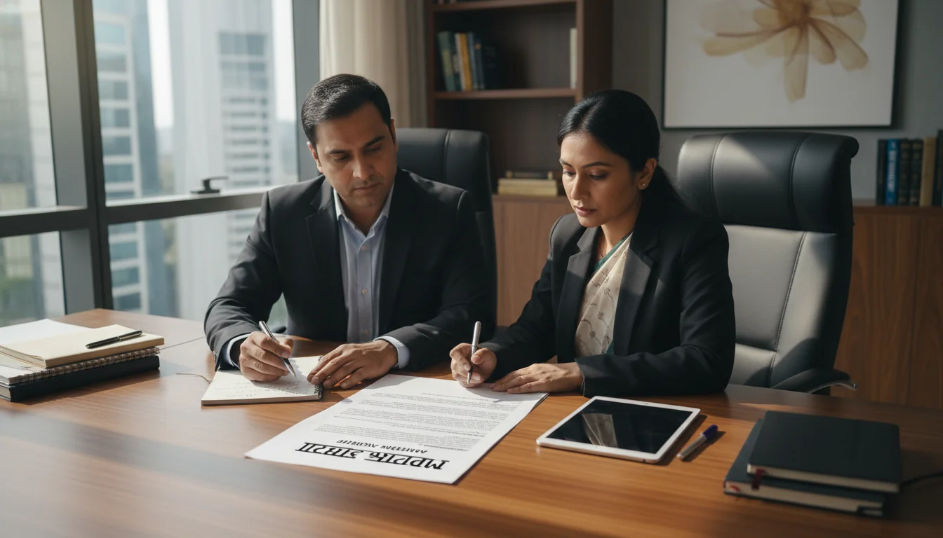 Indian lawyers reviewing mediation agreement