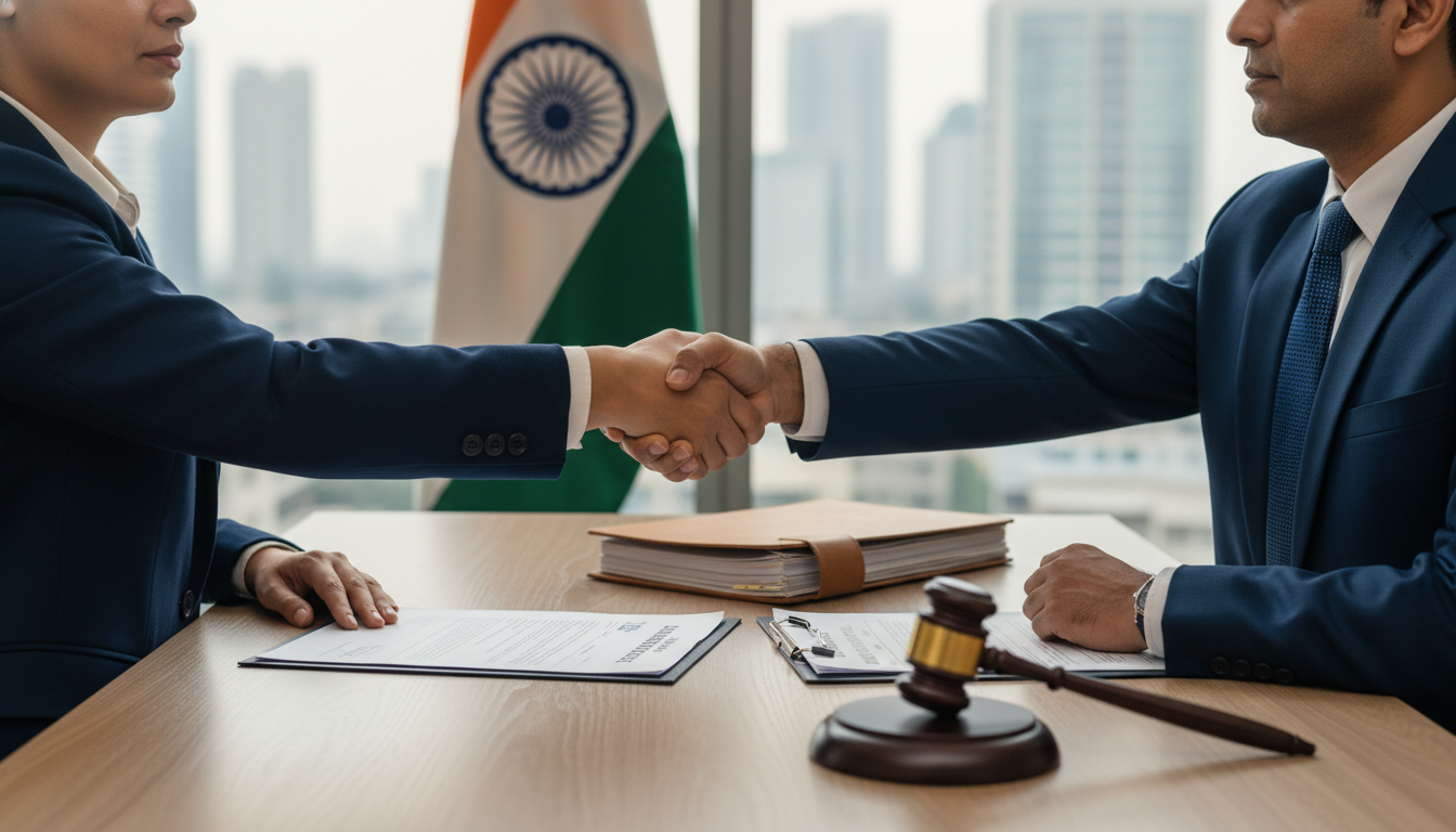 Signing mediation settlement in India