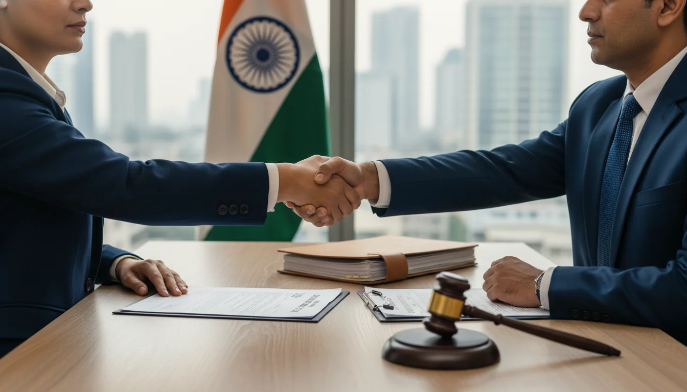 Signing mediation settlement in India