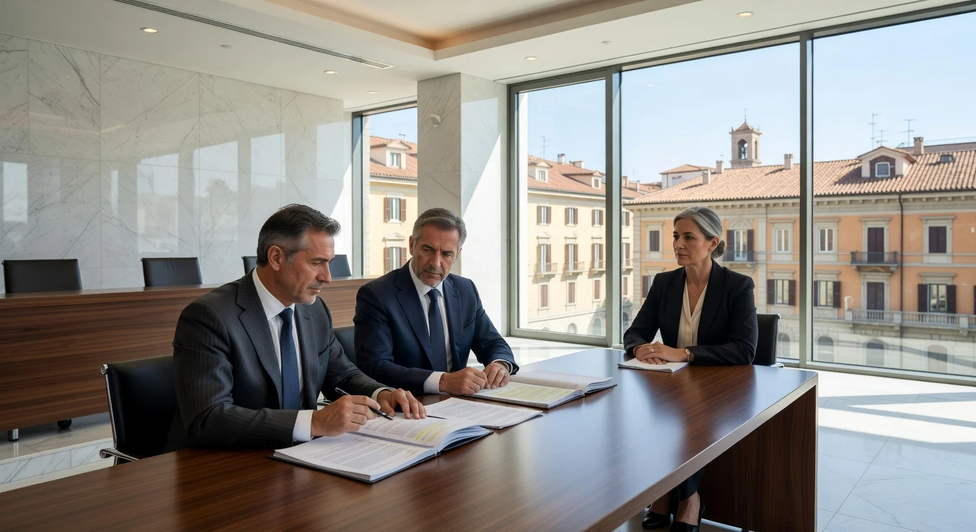 Italian courtroom arbitration session