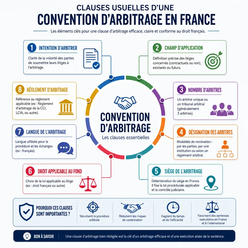 Clauses usuelles d’une convention d’arbitrage
