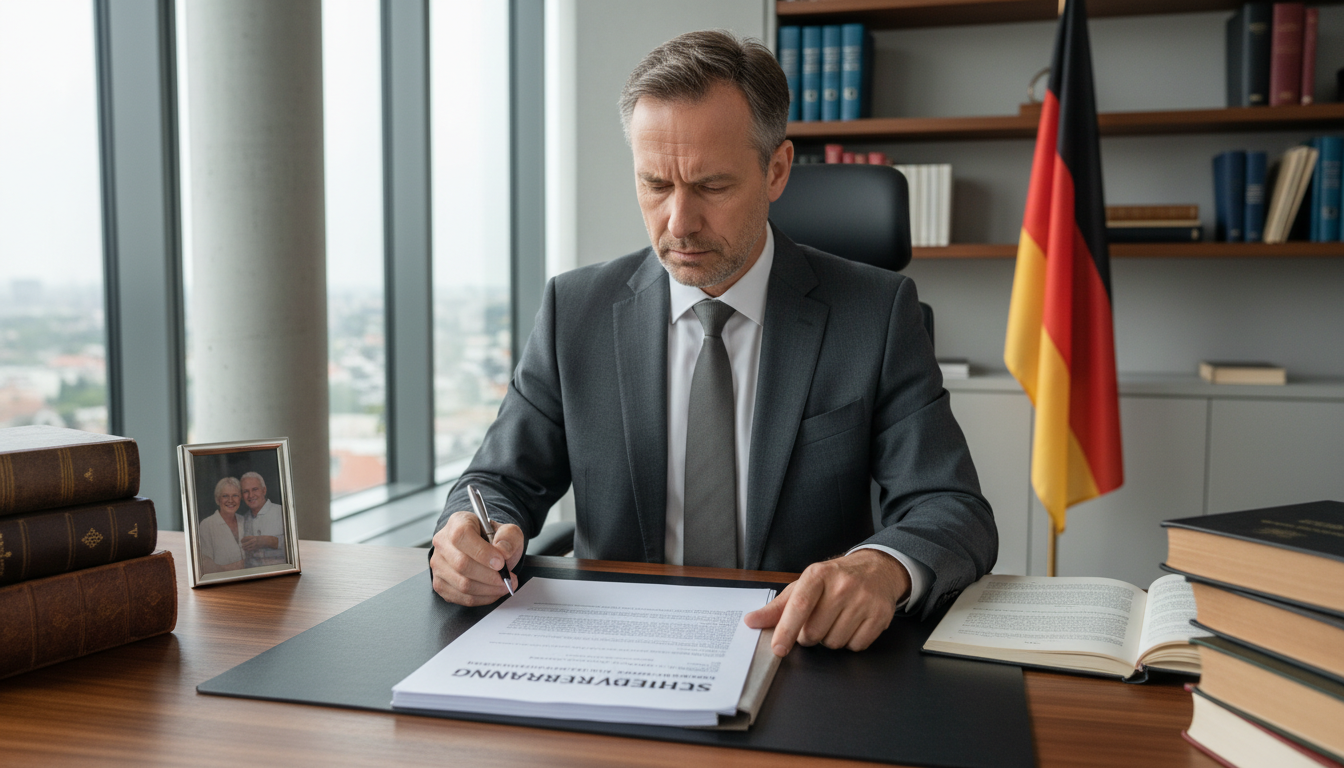 German lawyer reviewing legal contract