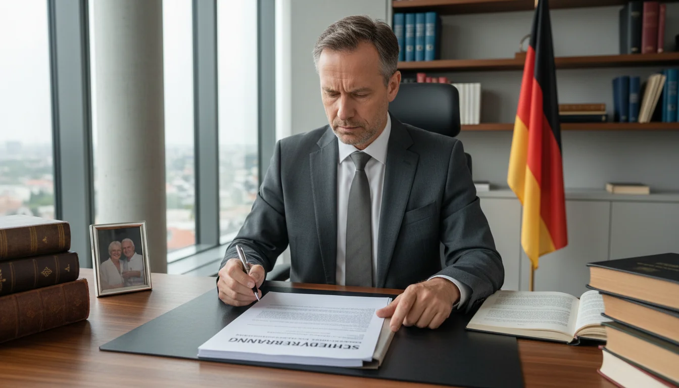 German lawyer reviewing legal contract