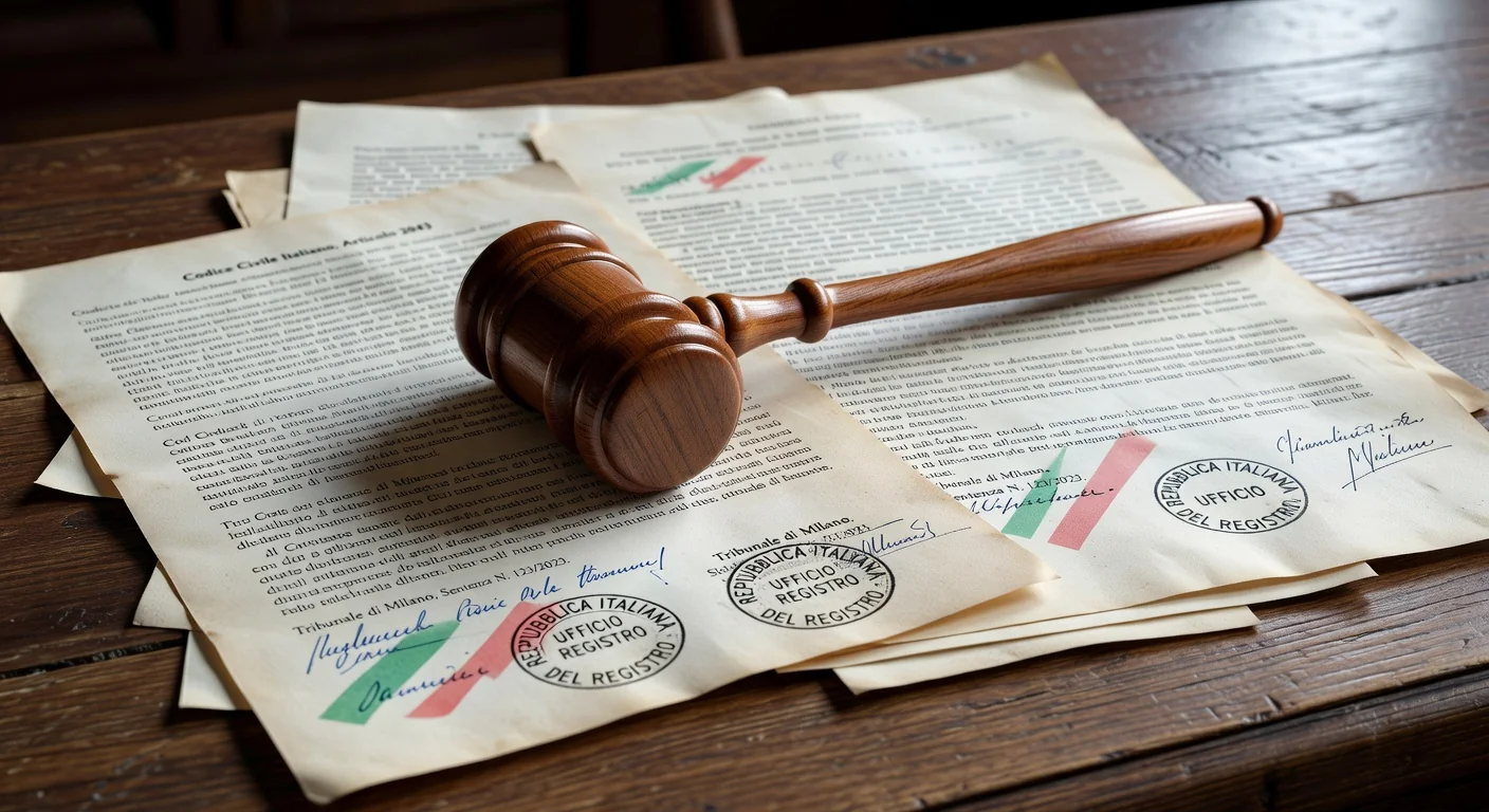 Gavel and Italian legal papers close-up