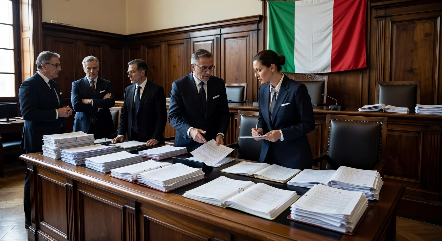 Italian courtroom with legal documents