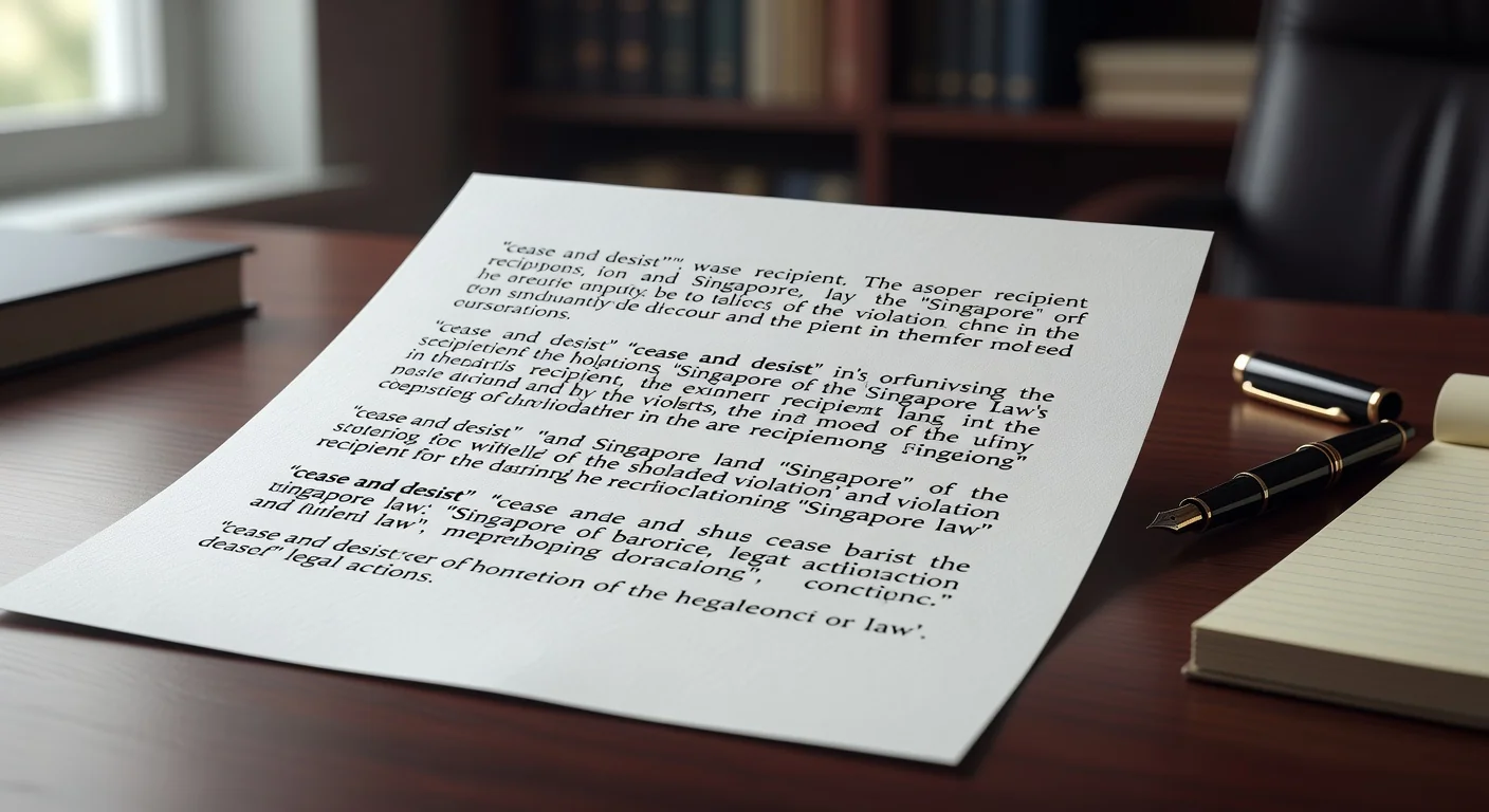 Close-up of cease and desist letter