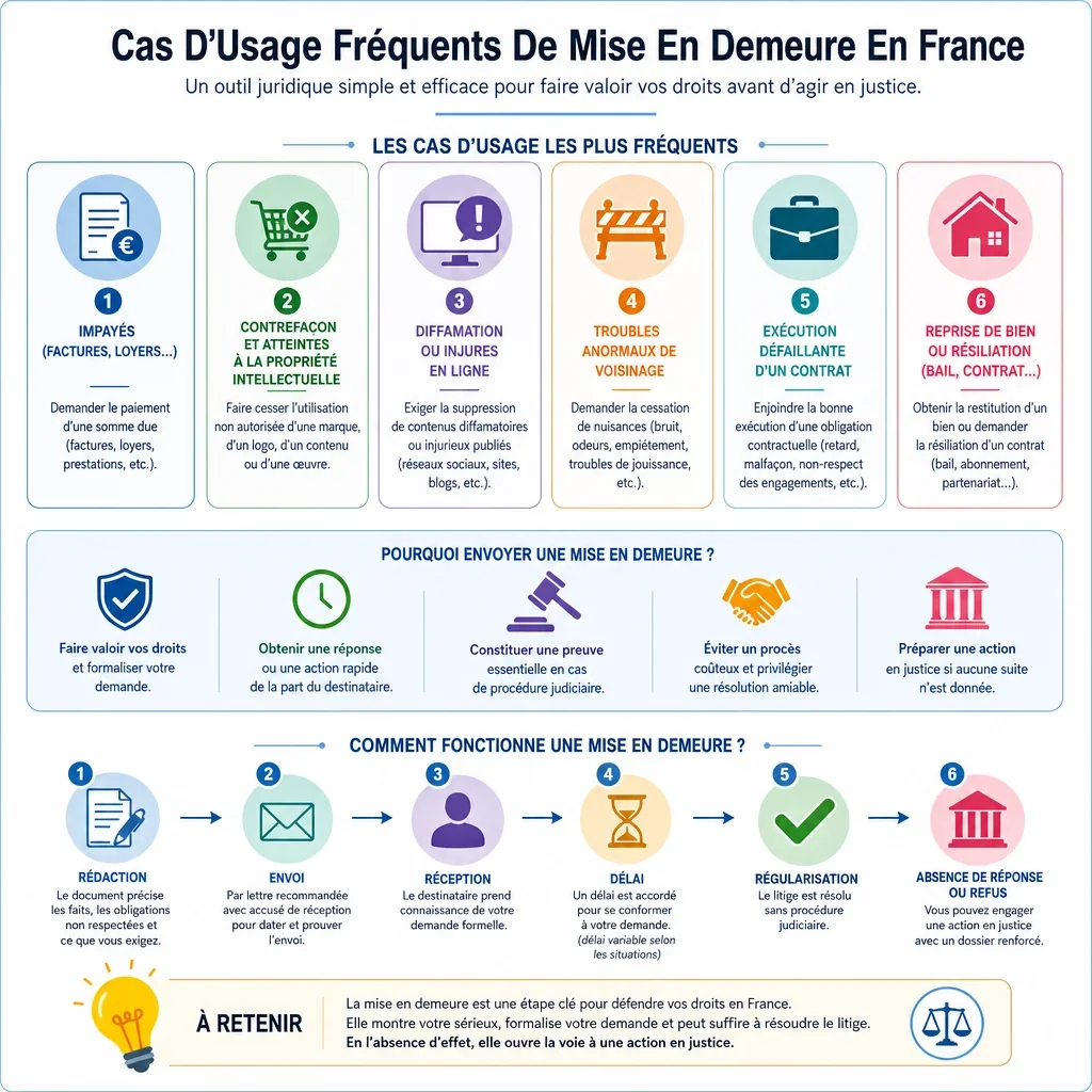 Cas d\'usage fréquents de mise en demeure