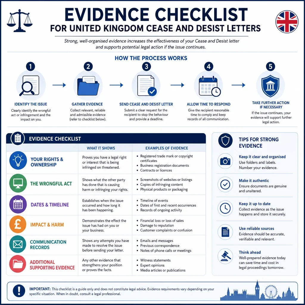Evidence Checklist For Cease and Desist Letters