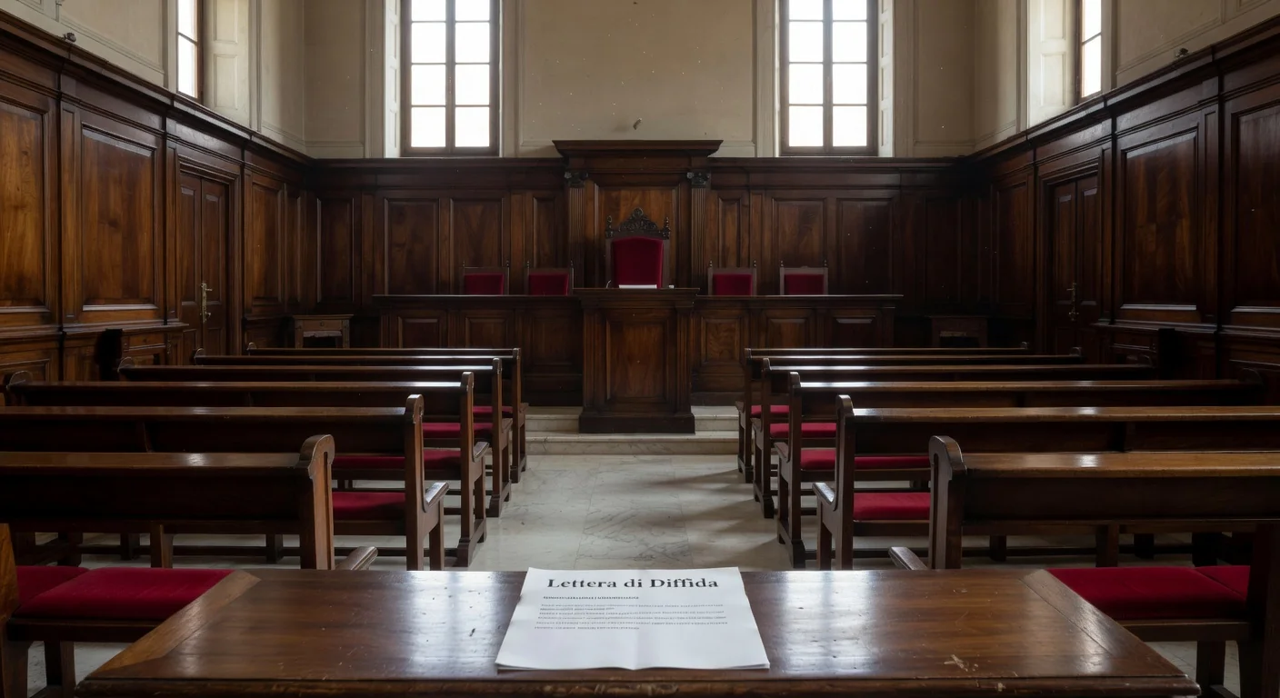 Courtroom scene with legal notice