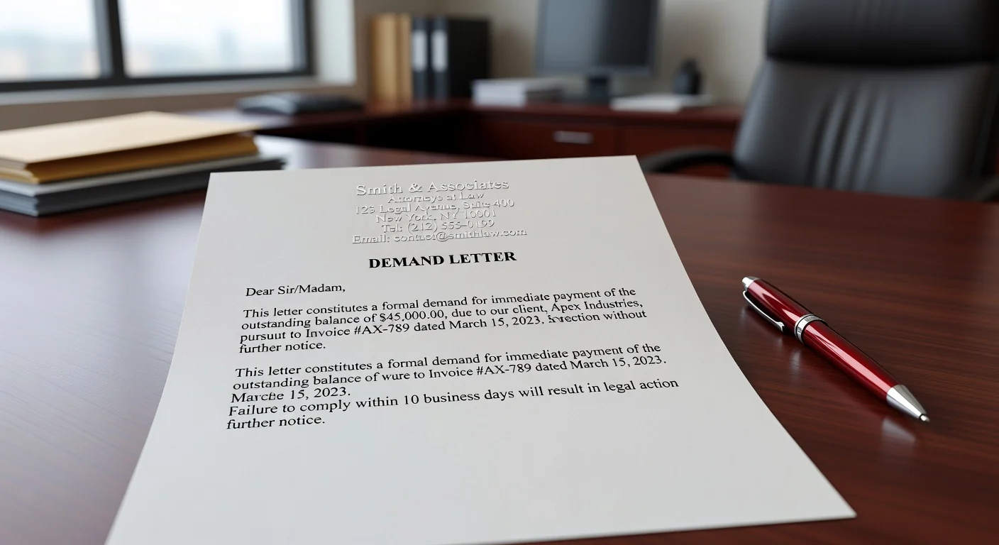 Close-up of demand letter document