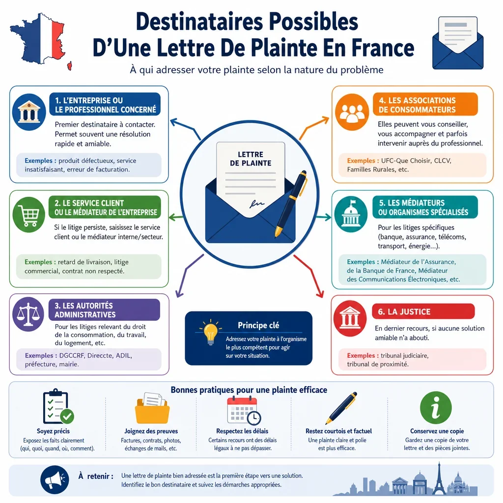 Destinataires possibles d’une lettre de plainte