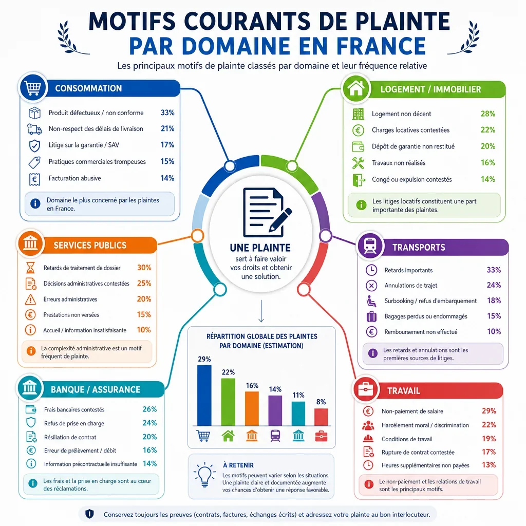 Motifs courants de plainte par domaine