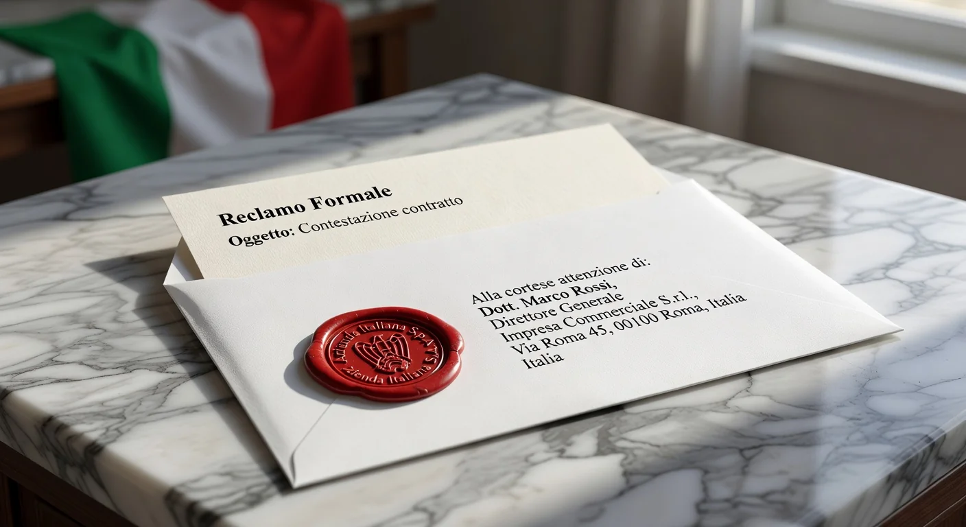 Sealed envelope with Italian corporate complaint letter