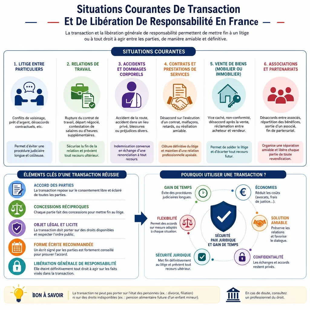Situations courantes de transaction et de libération de responsabilité