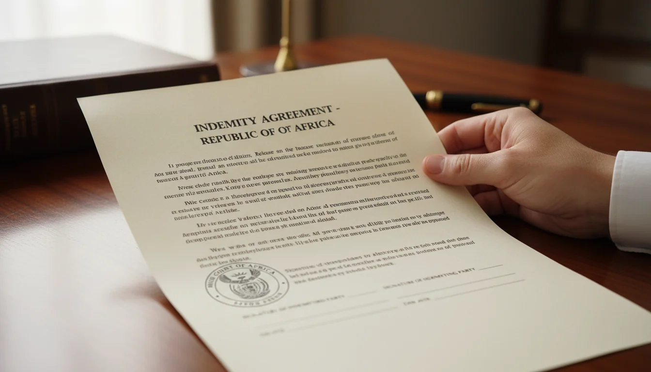 Indemnity form document closeup