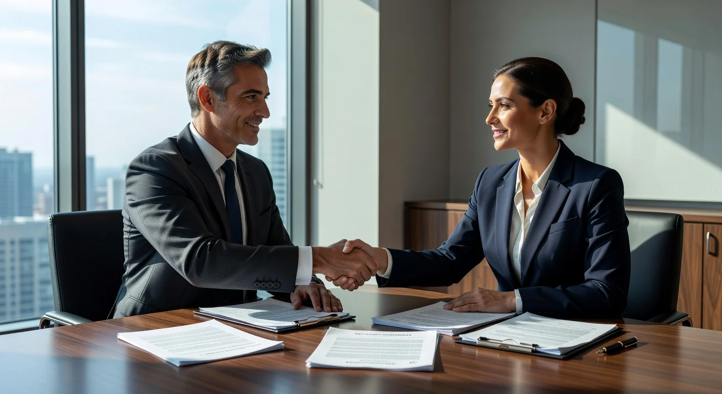 Two adults shaking hands in agreement