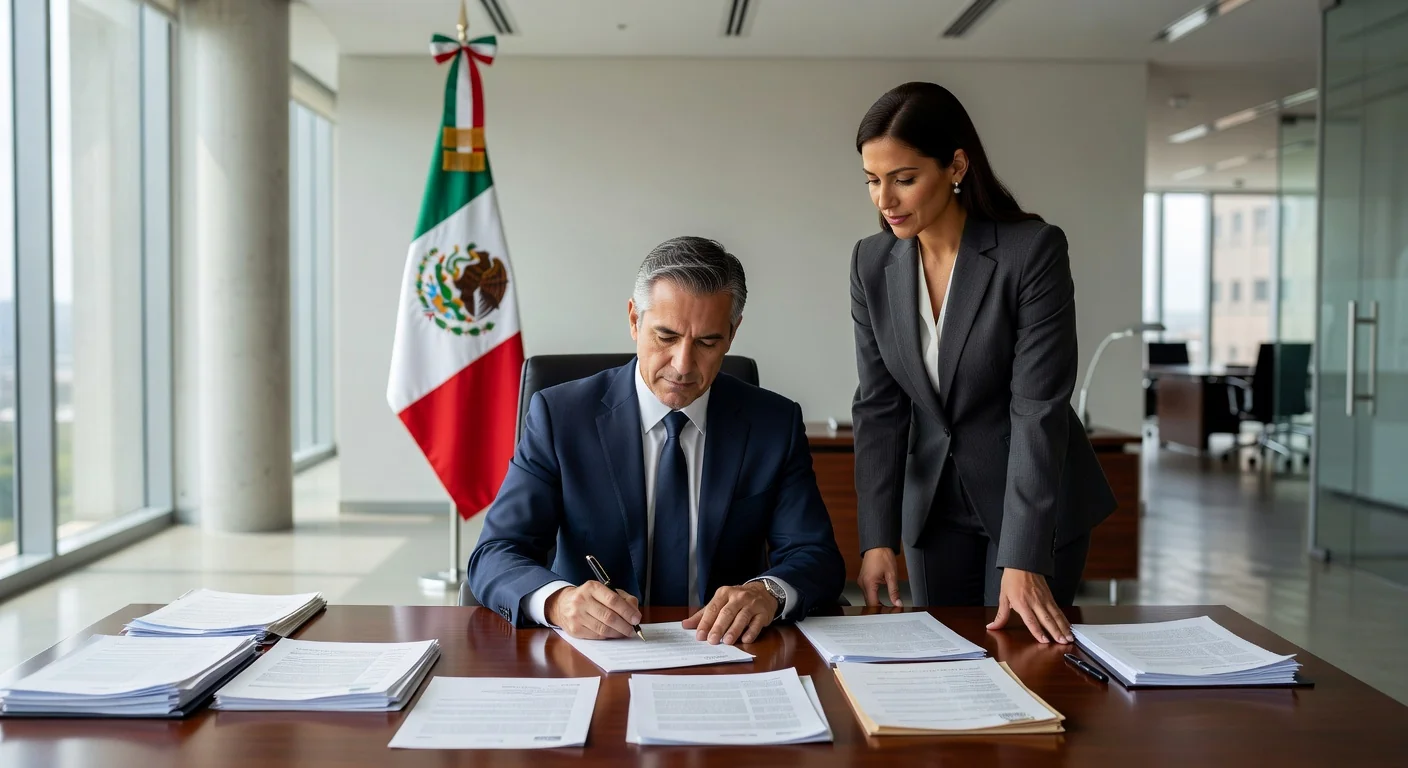 Mexican legal document signing scene