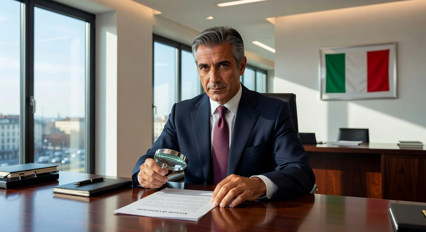 Italian lawyer reviewing legal document