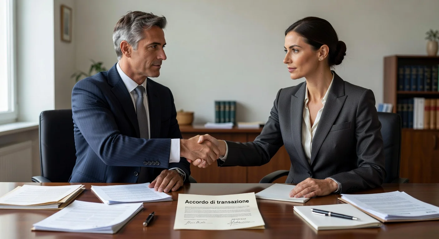 Signing settlement agreement in office