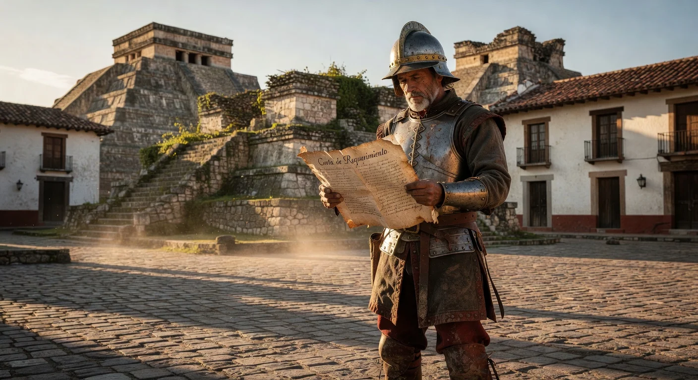 Historical Spanish conquistador reading document