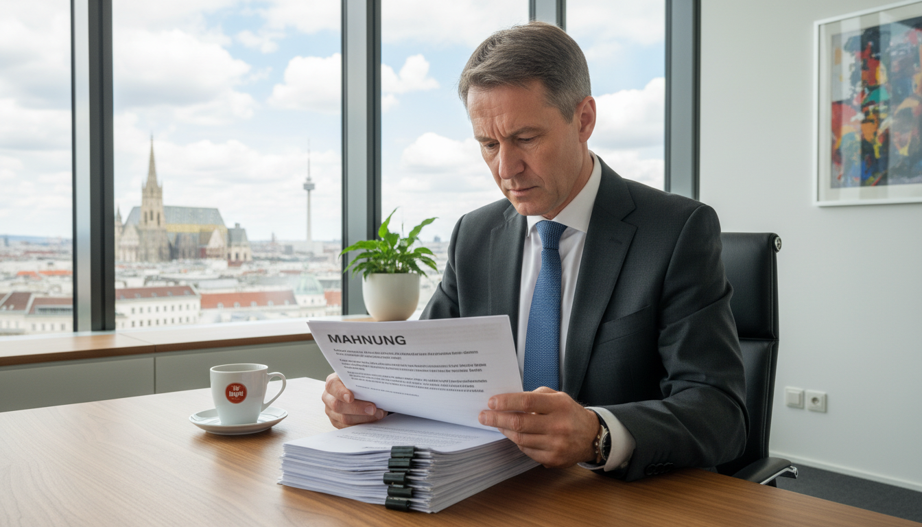Lawyer reviewing Mahnung papers.