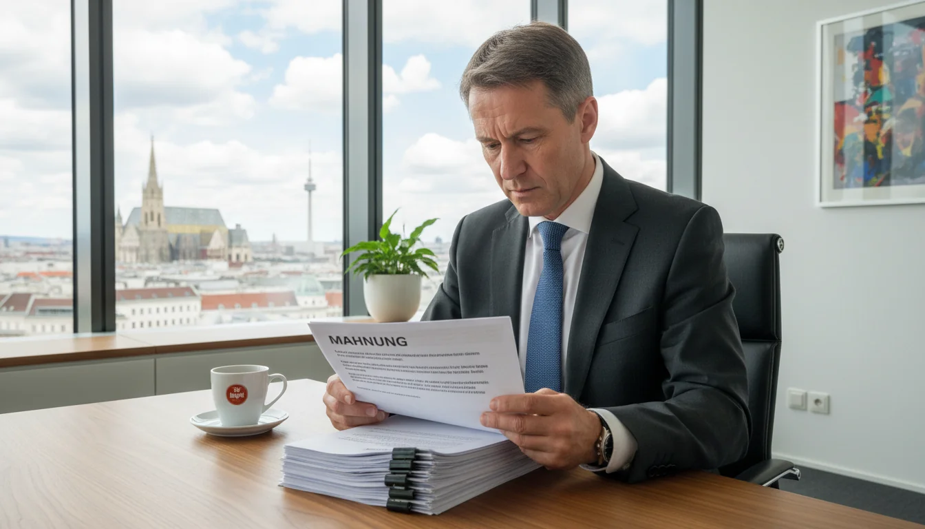 Lawyer reviewing Mahnung papers.
