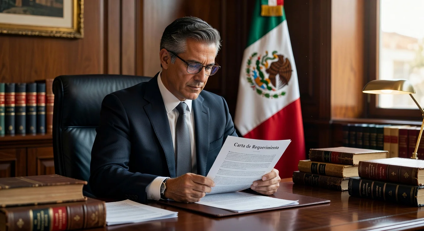Mexican lawyer reviewing legal document