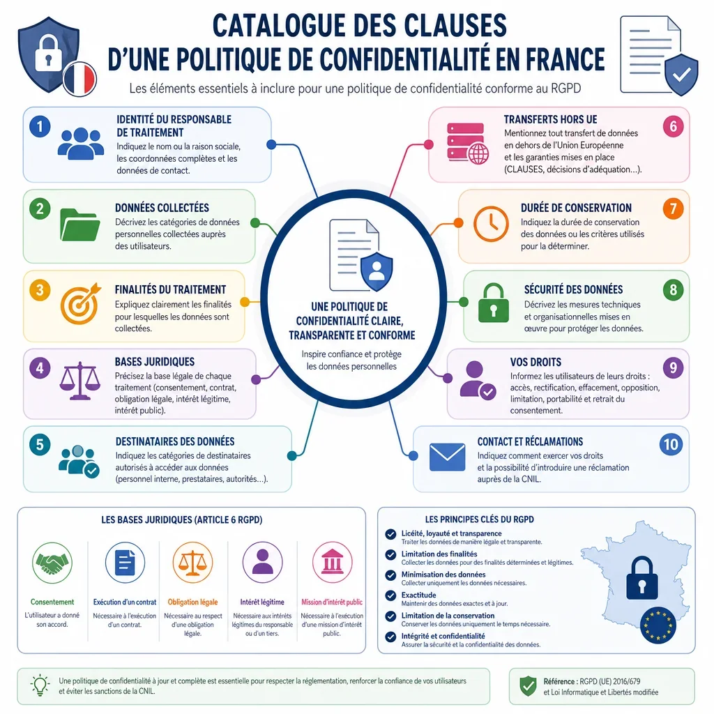 Catalogue des clauses d’une Politique de confidentialité